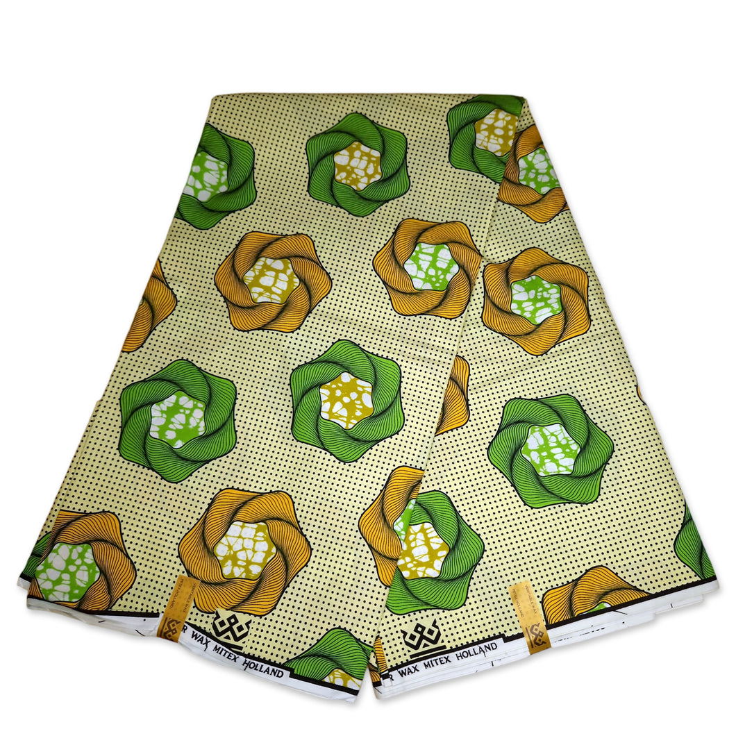 6 Yards - African Super Wax fabric - Green Swirl