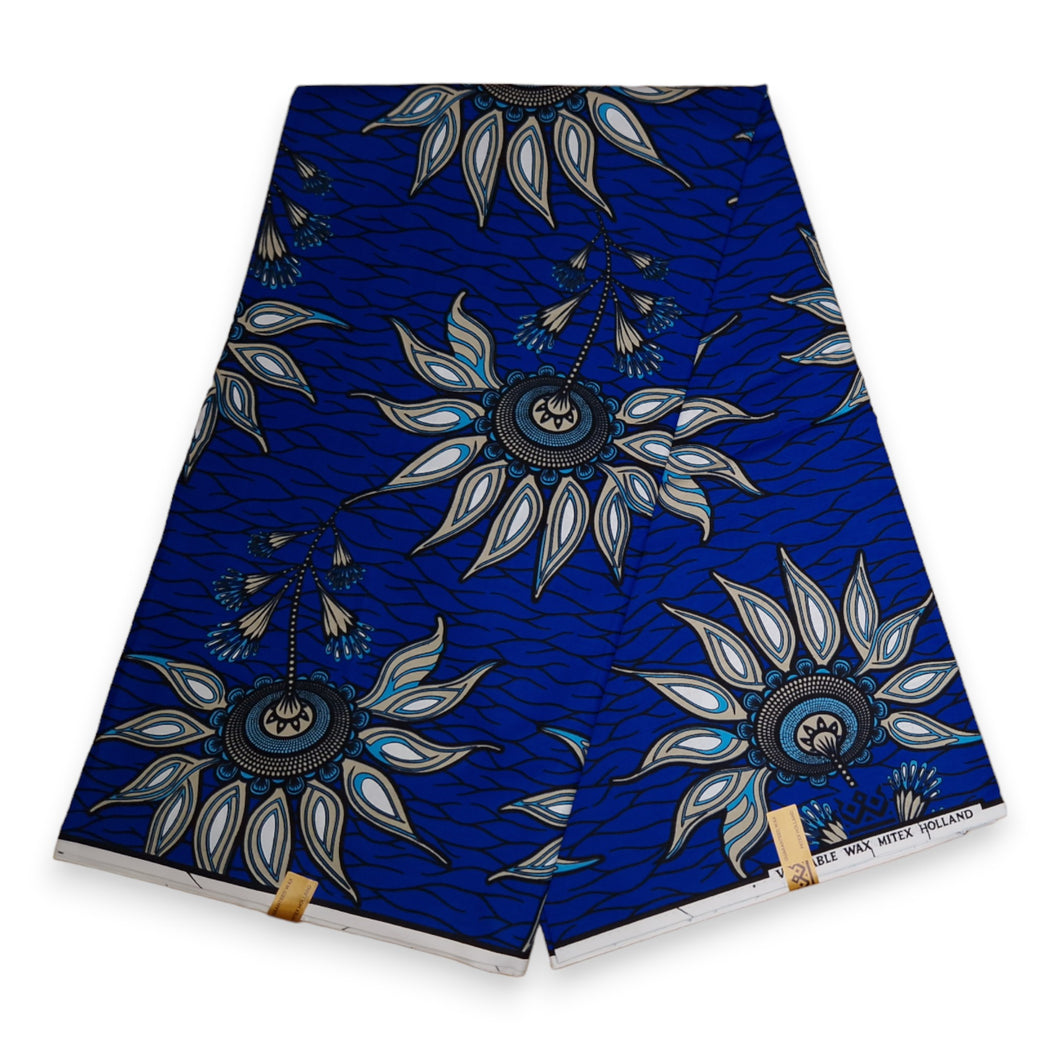 6 Yards - African Wax print fabric - Blue Flowers