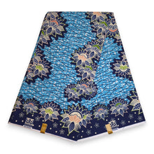 Load image into Gallery viewer, 6 Yards - African Wax print fabric - Blue Lotus Border - 100% cotton
