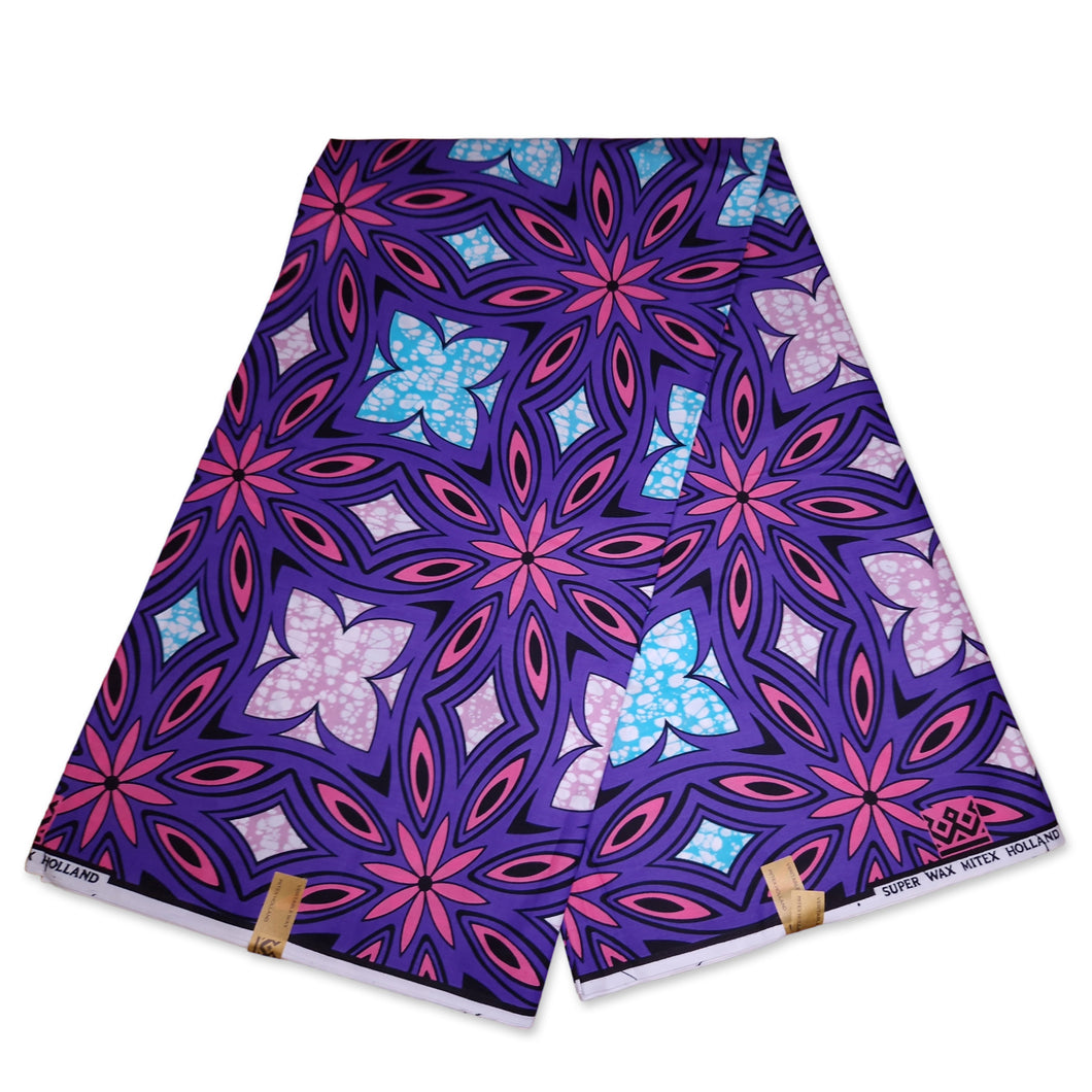 6 Yards - African Super Wax fabric - Purple swirl