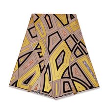 Lade das Bild in den Galerie-Viewer, 6 Yards - Afrikanischer Wax - Grand Wax - Beige Gold geometrisch - Gold verziert
