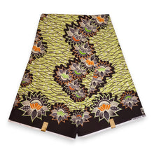 Load image into Gallery viewer, 6 Yards - African Wax print fabric - Green Black Lotus Border - 100% cotton
