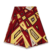 Charger l&#39;image dans la galerie, 6 Yards - Tissu imprimé Wax Africain - Grand Wax - Maroon Gold géométrique - Or embelli

