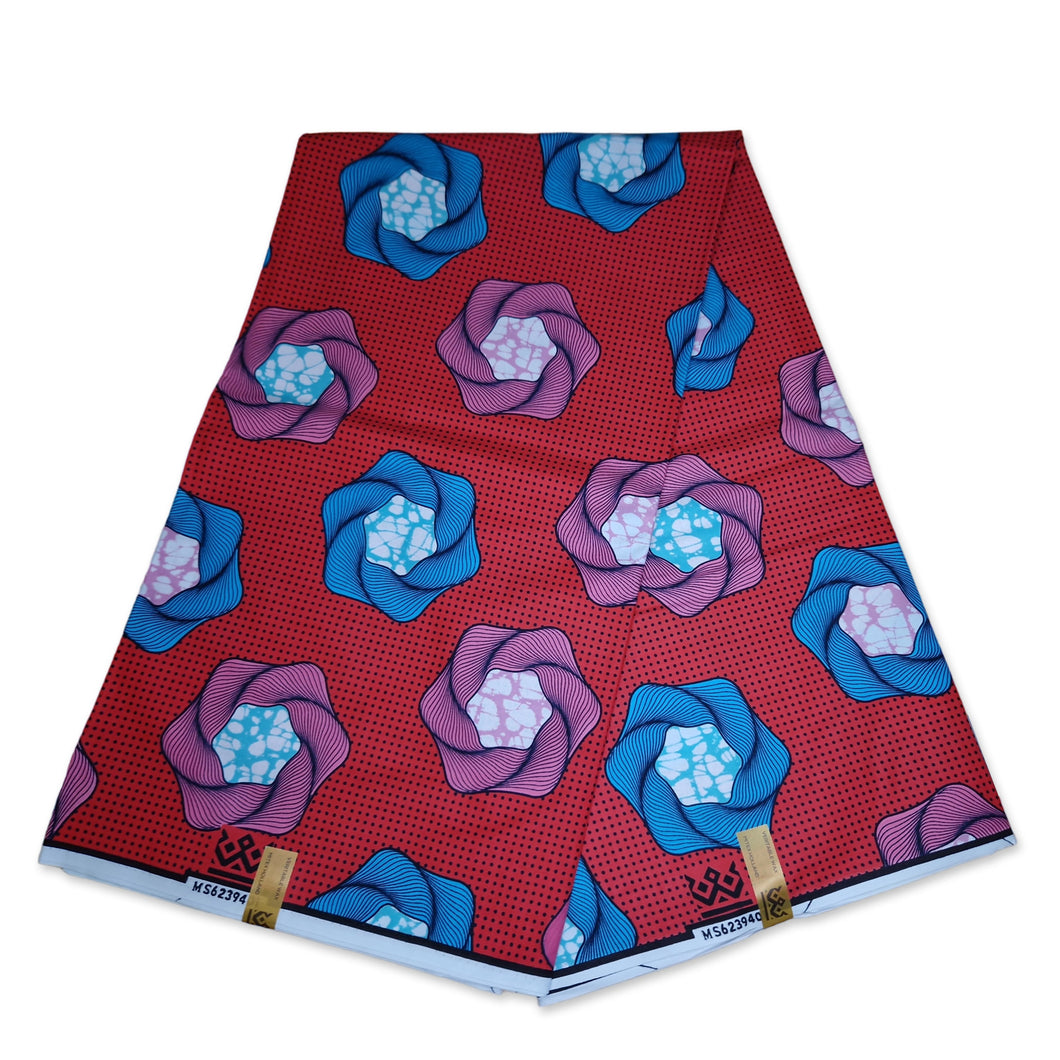 6 Yards - African Super Wax fabric - Red Swirl