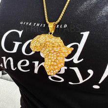 Load image into Gallery viewer, Necklace / pendant - African continent with diamond look stones - Gold
