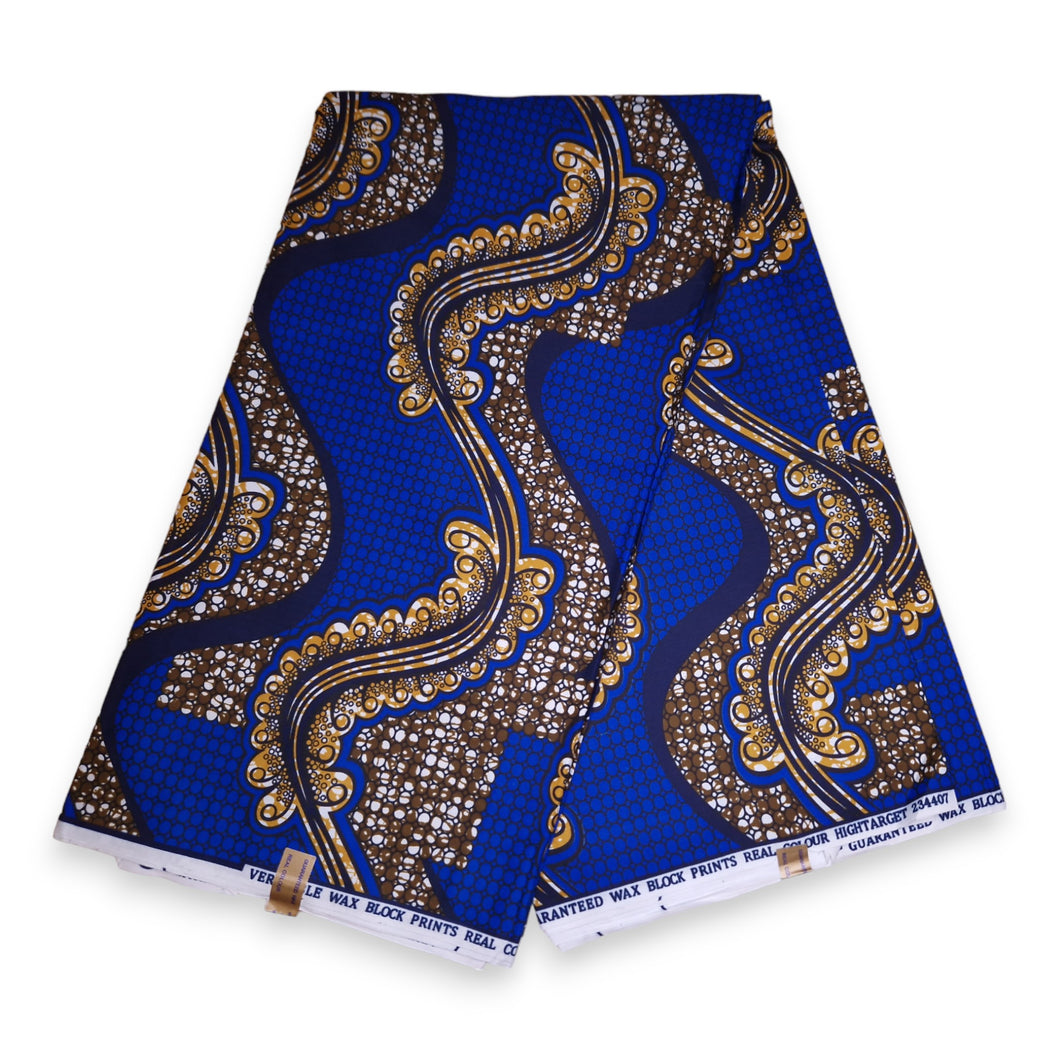 6 Yards - Tissu imprimé africain - Brindilles bleues - Polycoton