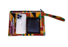 Load image into Gallery viewer, African print Makeup pouch / Pencil case / Cosmetic Bag / Coin Purse - Orange / green Kente
