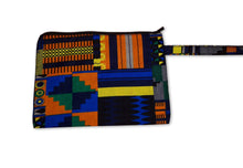 Load image into Gallery viewer, African print Makeup pouch / Pencil case / Cosmetic Bag / Coin Purse - Blue / Orange kente
