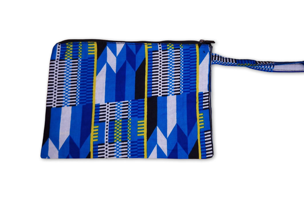 African print Makeup pouch / Pencil case / Cosmetic Bag / Coin Purse - Blue kente