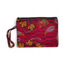 Load image into Gallery viewer, African print Makeup pouch / Pencil case / Cosmetic Bag / Coin Purse - Dark Red &amp; Yellow Botanical Flow

