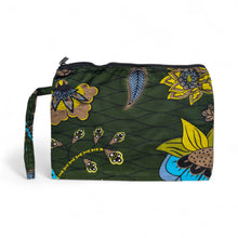 Load image into Gallery viewer, African print Makeup pouch / Pencil case / Cosmetic Bag / Coin Purse - Dark Green &amp; Yellow Botanical Flow
