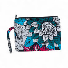 Load image into Gallery viewer, African print Makeup pouch / Pencil case / Cosmetic Bag / Coin Purse - Pink &amp; Teal Flowers
