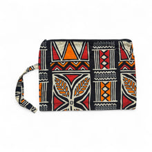 Load image into Gallery viewer, African print Makeup pouch / Pencil case / Cosmetic Bag / Coin Purse - Red &amp; Orange Bogolan Symbols
