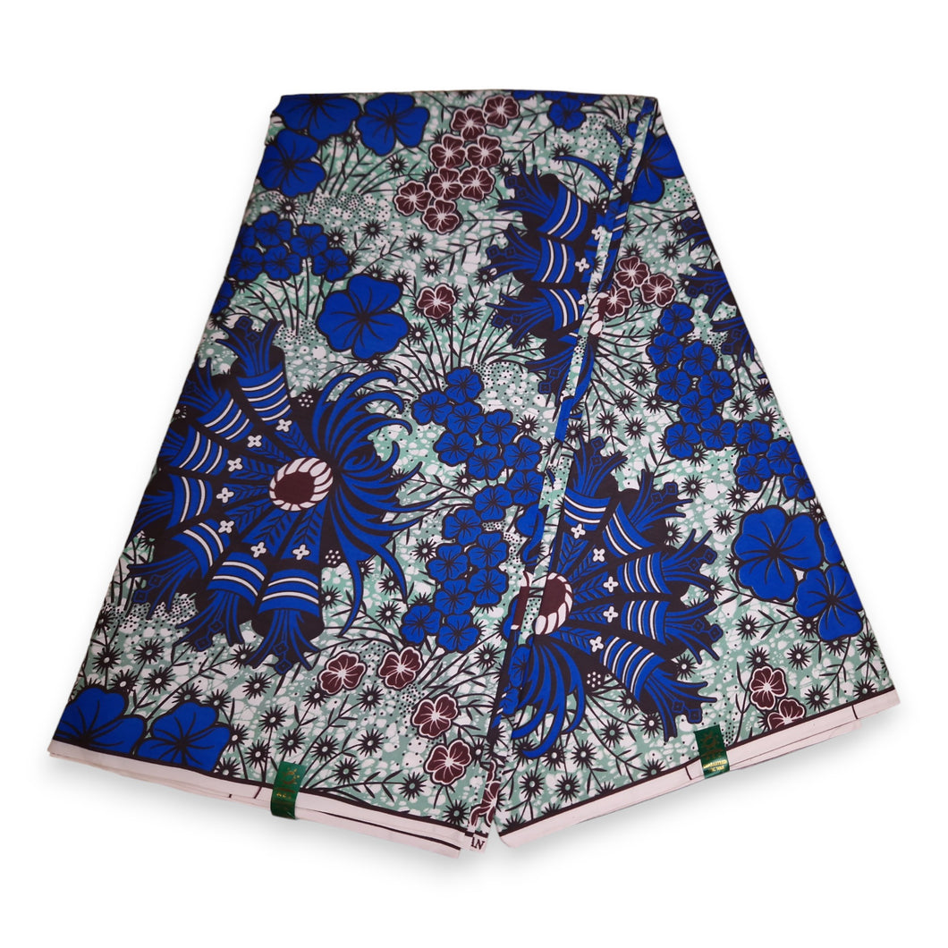 6 Yards - African print fabric - Blue Flowerfields - Polycotton