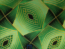 Charger l&#39;image dans la galerie, 6 Yards - Tissu imprimé africain - Effets pailletés embellis exclusifs 100% coton - PO-5008 Gold Green
