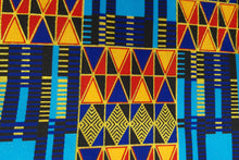 Lade das Bild in den Galerie-Viewer, 6 Yards - Afrikanischer Druckstoff - Exklusive verzierte Glitzereffekte - Poly - PO-5011 Gold Blue Kente
