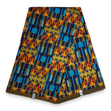 Charger l&#39;image dans la galerie, Tissu imprimé africain - Effets pailletés exclusifs - Poly - PO Yards 5011 Kente bleu doré
