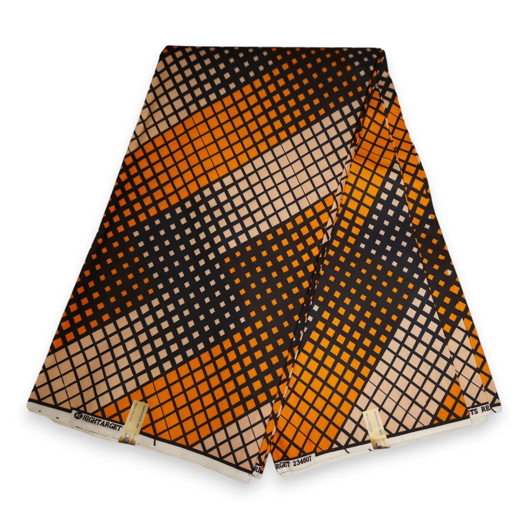 6 Yards - African print fabric - Orange Blocks - Polycotton