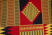 Charger l&#39;image dans la galerie, Tissu imprimé africain - Effets pailletés exclusifs - Poly - PO Yards 5012 Kente rouge doré
