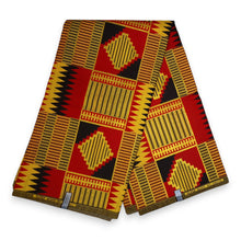 Charger l&#39;image dans la galerie, Tissu imprimé africain - Effets pailletés exclusifs - Poly - PO Yards 5012 Kente rouge doré
