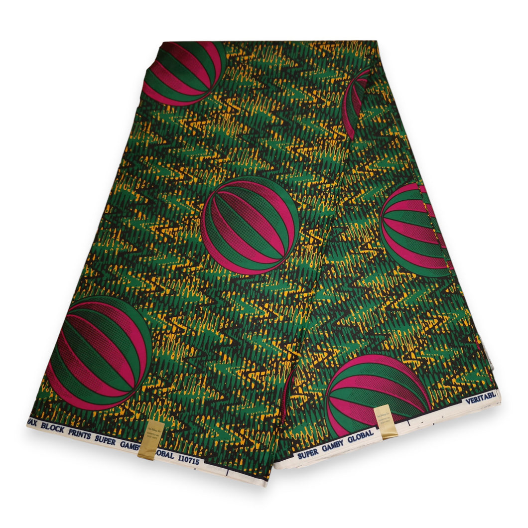 6 Yards - African print fabric - Green Globe - Polycotton