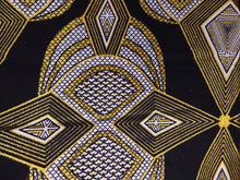 Afbeelding in Gallery-weergave laden, 6 Yards - Afrikaanse printstof - Exclusieve verfraaide glittereffecten 100% katoen - PO-5021 Goud Zwart
