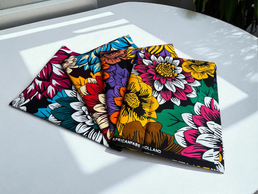 4 Fat quarters - Flower mix Quilting fabrics / Patchwork fabrics - African print fabric
