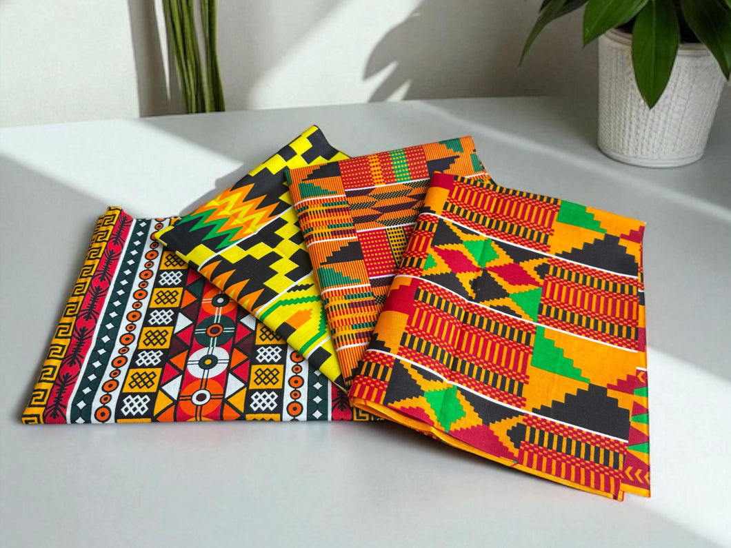 4 Fat quarters - Kente mix Quilting fabrics / Patchwork fabrics - African print fabric