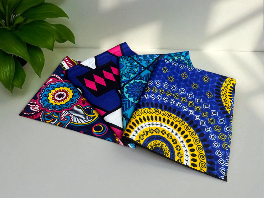 4 Fat quarters - Blue mix Quilting fabrics / Patchwork fabrics - African print fabric