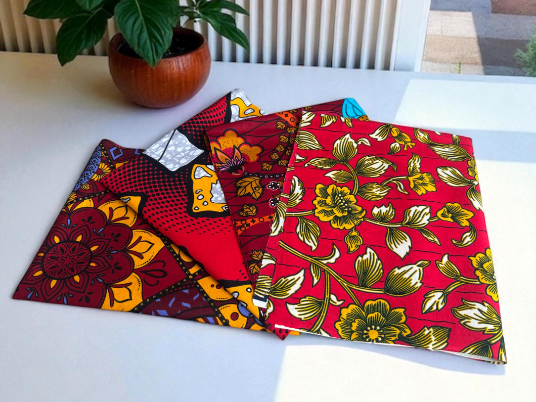 4 Fat quarters - Red mix Quilting fabrics / Patchwork fabrics - African print fabric