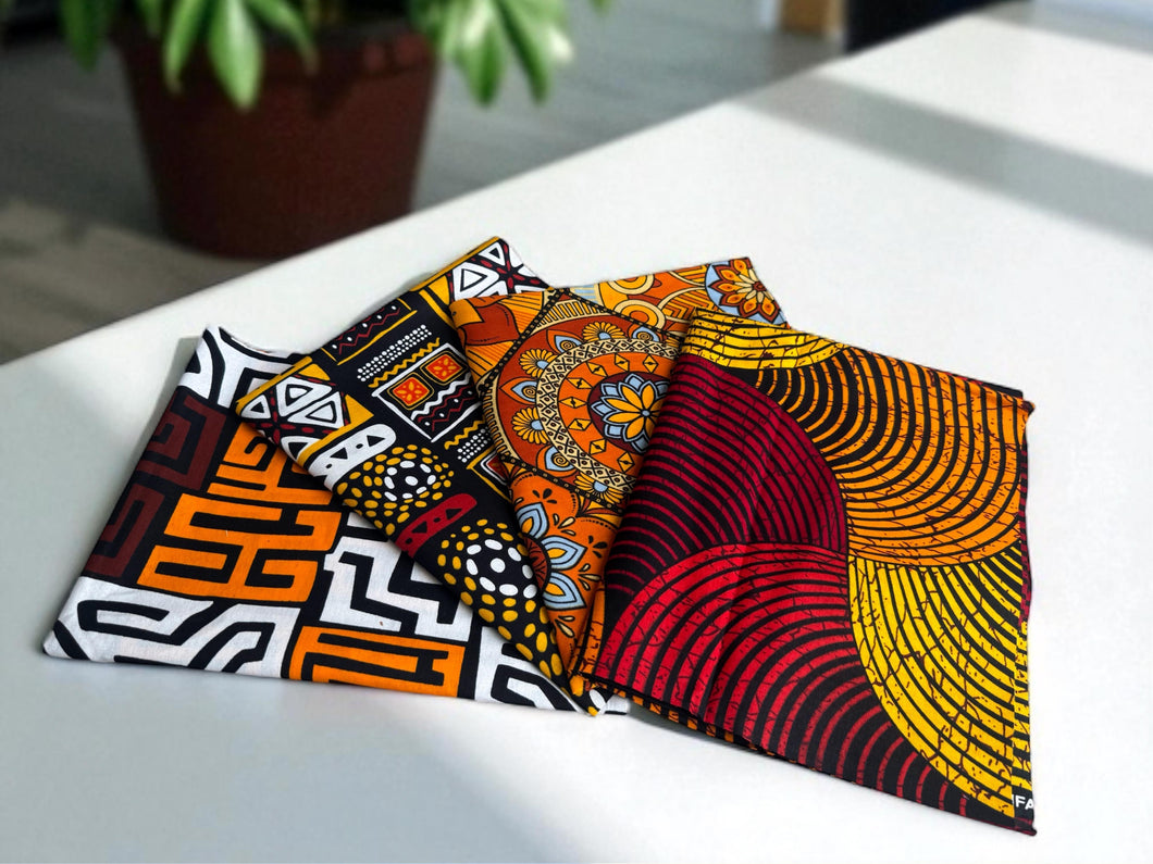 4 Fat quarters - Yellow mix Quilting fabrics / Patchwork fabrics - African print fabric
