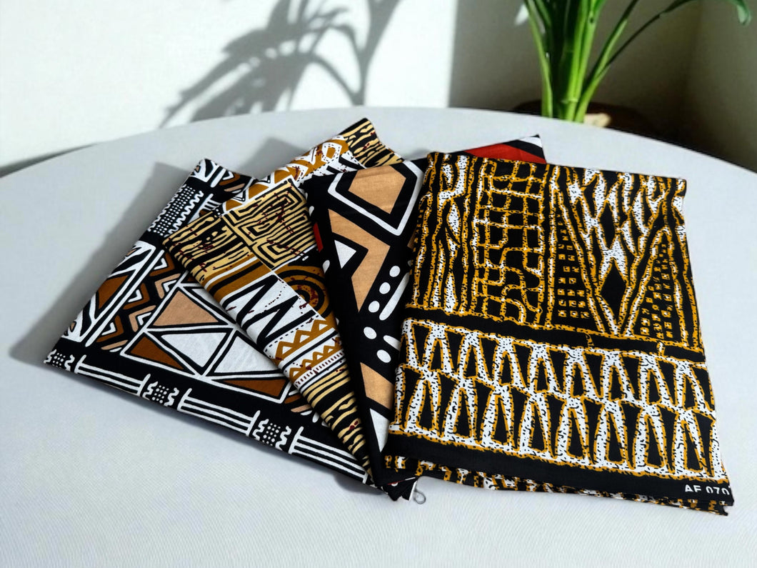 4 Fat quarters - Bogolan 2 mix Quilting fabrics / Patchwork fabrics - African print fabric