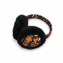 Lade das Bild in den Galerie-Viewer, African Print Earmuffs - Foldable Winter Ear Warmers - Brown Cross Bogolan
