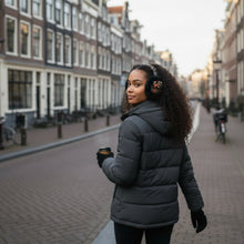 Lade das Bild in den Galerie-Viewer, African Print Earmuffs - Foldable Winter Ear Warmers - Brown Cross Bogolan
