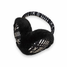 Lade das Bild in den Galerie-Viewer, African Print Earmuffs - Foldable Winter Ear Warmers - Black White Bogolan
