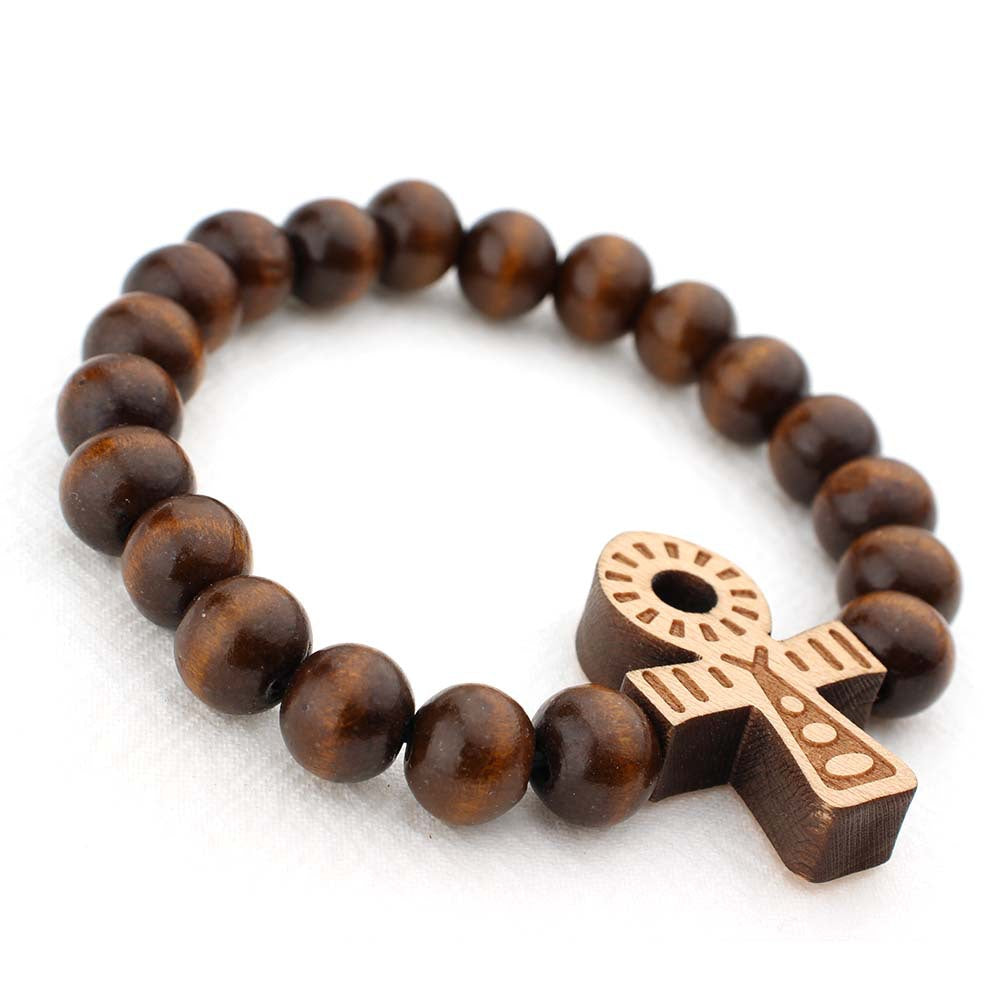 African Bracelet - Wooden bead Bracelet - Cross - Brown