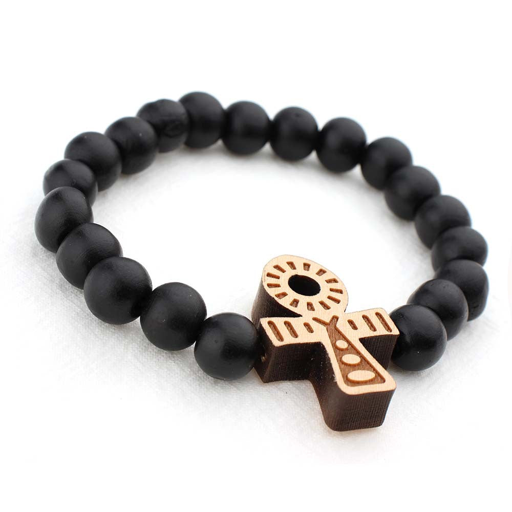Afrikanisches Armband - Holzperlenarmband - Kreuz - Schwarz