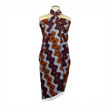 Charger l'image dans la galerie, Sarong / pareo - Cotton Beachwear wrap skirt / baby carrier wrap - Orange Burgundy Wavy Stripe Bloom

