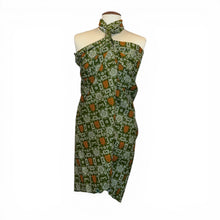 Charger l'image dans la galerie, Sarong / pareo - Cotton Beachwear wrap skirt / baby carrier wrap - Olive Orange Bogolan Icons
