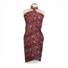 Charger l'image dans la galerie, Sarong / pareo - Cotton Beachwear wrap skirt / baby carrier wrap - Burgundy Orange Bogolan Icons
