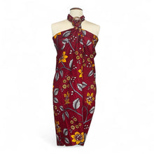 Load image into Gallery viewer, Sarong / pareo - Cotton Beachwear wrap skirt / baby carrier wrap - Red Flower stems

