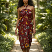 Load image into Gallery viewer, Sarong / pareo - Cotton Beachwear wrap skirt / baby carrier wrap - Red Flower stems
