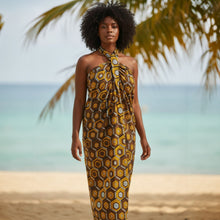 Lade das Bild in den Galerie-Viewer, Sarong / Pareo - Baumwoll-Strandwickelrock / Babytrage-Wickeltuch - Braunes Hexagon
