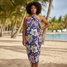 Afbeelding in Gallery-weergave laden, Sarong / pareo - Katoenen strandwrap rok / draagdoek voor baby - Paarse bloemen
