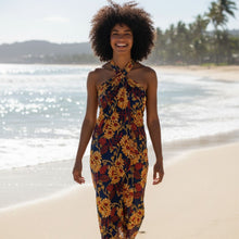 Afbeelding in Gallery-weergave laden, Sarong / pareo - Katoenen strandkleding wikkelrok / draagdoek - Blauwe en Gele Bloemranken
