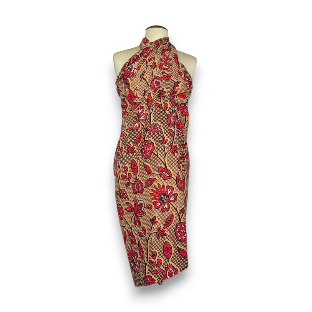 Sarong / pareo - Cotton Beachwear wrap skirt / baby carrier wrap - Red leaftrails