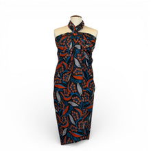 Load image into Gallery viewer, Sarong / pareo - Cotton Beachwear wrap skirt / baby carrier wrap - Blue Orange Leaves and Berries
