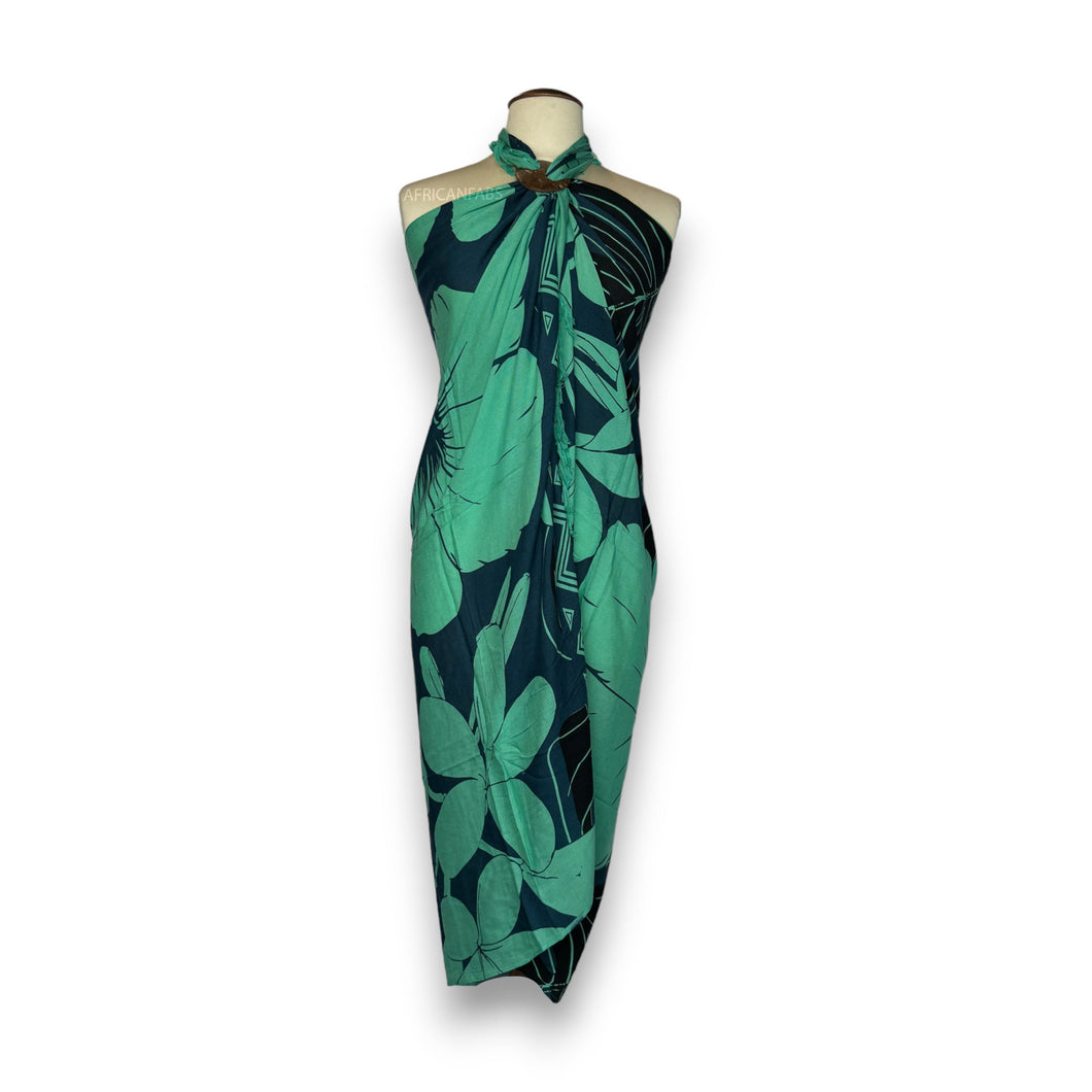 Sarong / pareo - Beachwear wrap skirt - Turquoise big flower