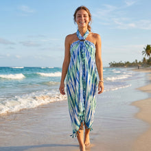 Charger l'image dans la galerie, Sarong / pareo - Beachwear wrap skirt - Green / blue tie dye
