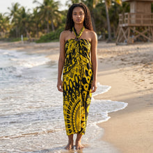 Charger l'image dans la galerie, Sarong / pareo - Jupe portefeuille de plage - Mandala noir / jaune
